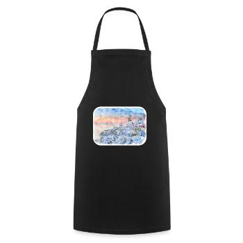 Santorin Grèce Aquarelle Sketch Illustration - Tablier de cuisine - noir - Devant - AI Model Male 185 dark (185cm)