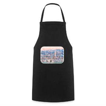 Busan South Korea Watercolor Sketch Illustration - Cooking Apron - black - Front - AI Model Male 185 dark (185cm)