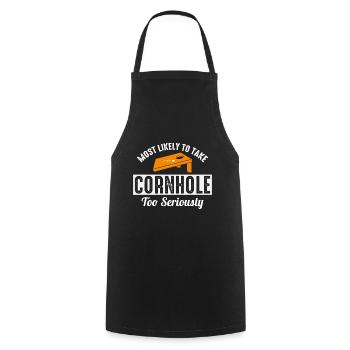 Cornhole Bean Bag Toss Jeu de pelouse en plein air drôle - Tablier de cuisine - noir - Devant - AI Model Male 185 dark (185cm)