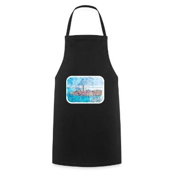 Italy Watercolor Sketch Hand Drawn Illustration - Cooking Apron - black - Front - AI Model Male 185 dark (185cm)
