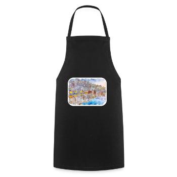 Amsterdam Pays-Bas Aquarelle Sketch Draw Drawi - Tablier de cuisine - noir - Devant - AI Model Male 185 dark (185cm)