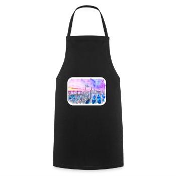 Italy Watercolor Sketch Hand Drawn Illustration - Cooking Apron - black - Front - AI Model Male 185 dark (185cm)