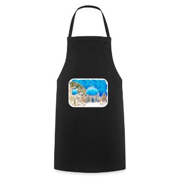 Santorin Grèce Aquarelle Esquisse Dessinée Illustrat - Tablier de cuisine - noir - Devant - AI Model Male 185 dark (185cm)