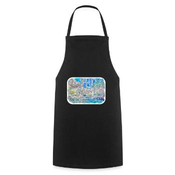 Italy Watercolor Sketch Hand Drawn Illustration - Cooking Apron - black - Front - AI Model Male 185 dark (185cm)