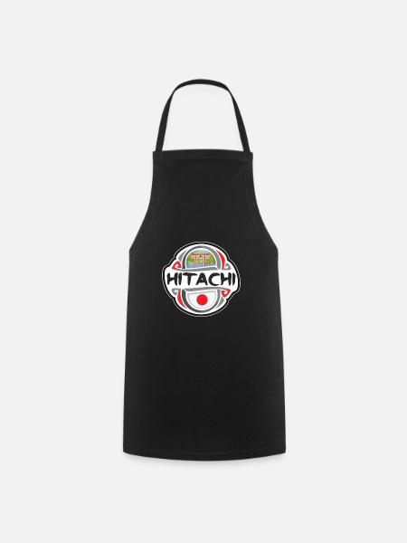Hitachi Japan Flag Badge Travel Souvenir Stamp - Cooking Apron - black