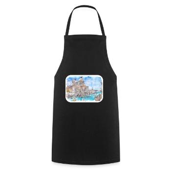 Italy Watercolor Sketch Hand Drawn Illustration - Cooking Apron - black - Front - AI Model Male 185 dark (185cm)