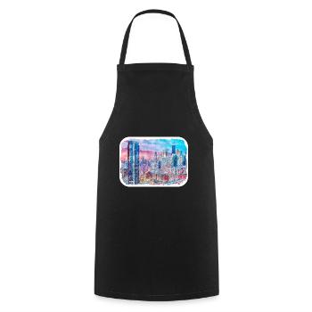 Chicago USA Aquarell Skizze gezeichnete Illustration - Kochschürze - Schwarz - Vorne - AI Model Male 185 dark (185cm)