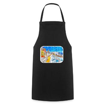 Santorin Grèce Aquarelle Esquisse Dessin Dessiné - Tablier de cuisine - noir - Devant - AI Model Male 185 dark (185cm)