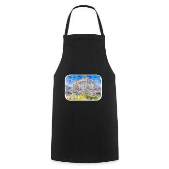 Athènes Grèce Aquarelle Sketch Illustration - Tablier de cuisine - noir - Devant - AI Model Male 185 dark (185cm)