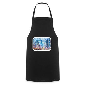 Chicago USA Aquarell Skizze gezeichnete Illustration - Kochschürze - Schwarz - Vorne - AI Model Male 185 dark (185cm)