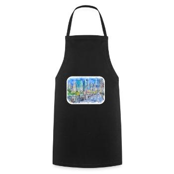 Chicago USA Aquarell Skizze gezeichnete Illustration - Kochschürze - Schwarz - Vorne - AI Model Male 185 dark (185cm)