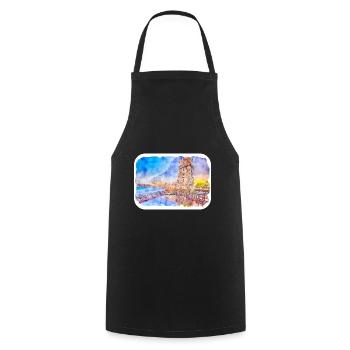 Lisbonne Portugal Aquarelle Esquisse Dessinée Illustrati - Tablier de cuisine - noir - Devant - AI Model Male 185 dark (185cm)