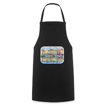 Copenhagen Denmark Watercolor Sketch Illustration - Cooking Apron - black - Front - AI Model Male 185 dark (185cm)