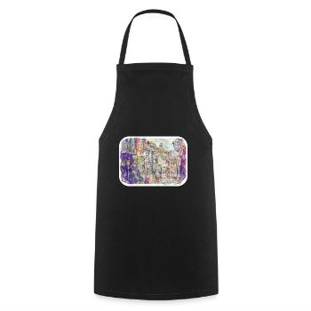 England UK Watercolor Sketch Painting Illustration - Cooking Apron - black - Front - AI Model Male 185 dark (185cm)