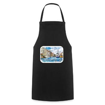 Copenhague Danemark Aquarelle Esquisse Dessinée Paintin - Tablier de cuisine - noir - Devant - AI Model Male 185 dark (185cm)