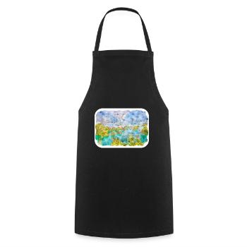 Indonésie Aquarelle Esquisse Dessinée à la Main Peinture - Tablier de cuisine - noir - Devant - AI Model Male 185 dark (185cm)