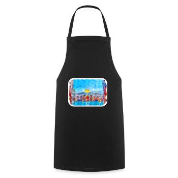 Marrakech Morrocco Watercolor Sketch Drawn Paintin - Cooking Apron - black - Front - AI Model Male 185 dark (185cm)