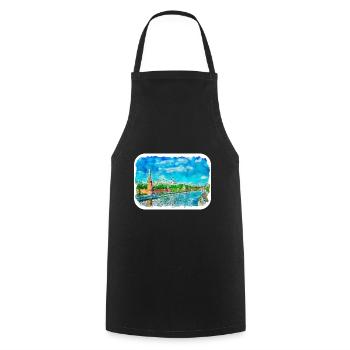 Moscou Russie Aquarelle Esquisse Dessinée Peinture - Tablier de cuisine - noir - Devant - AI Model Male 185 dark (185cm)