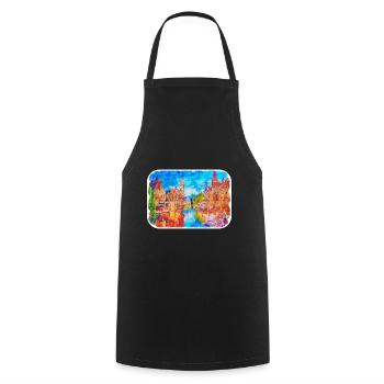 Bruges Belgique Aquarelle Esquisse Illustration - Tablier de cuisine - noir - Devant - AI Model Male 185 dark (185cm)