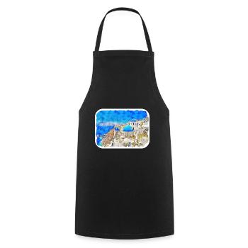 Santorin Grèce Aquarelle Esquisse Dessinée Illustrat - Tablier de cuisine - noir - Devant - AI Model Male 185 dark (185cm)