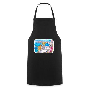 Santorin Grèce Aquarelle Esquisse Dessin Dessiné - Tablier de cuisine - noir - Devant - AI Model Male 185 dark (185cm)