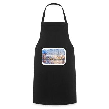 Singapore Watercolor Sketch Hand Drawn Painting - Cooking Apron - black - Front - AI Model Male 185 dark (185cm)