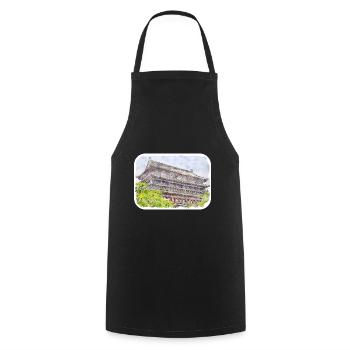China Watercolor Sketch Hand Drawn Illustration - Cooking Apron - black - Front - AI Model Male 185 dark (185cm)