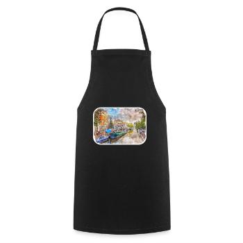 Amsterdam Netherlands Watercolor Sketch Drawing - Cooking Apron - black - Front - AI Model Male 185 dark (185cm)