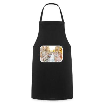 Italy Watercolor Sketch Hand Drawn Illustration - Cooking Apron - black - Front - AI Model Male 185 dark (185cm)