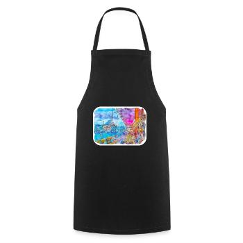 Istanbul Turkey Watercolor Sketch Draw Drawing - Cooking Apron - black - Front - AI Model Male 185 dark (185cm)