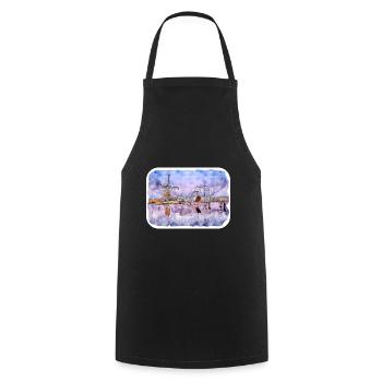 pays-bas, aquarelle, croquis, dessiné, illustration - Tablier de cuisine - noir - Devant - AI Model Male 185 dark (185cm)