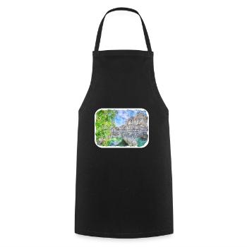 Slowenien Wahrzeichen Aquarell Skizze Illustration - Kochschürze - Schwarz - Vorne - AI Model Male 185 dark (185cm)