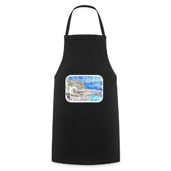 Santorin Grèce Aquarelle Sketch Illustration - Tablier de cuisine - noir - Devant - AI Model Male 185 dark (185cm)