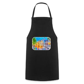 Bruges Belgique Aquarelle Esquisse Illustration - Tablier de cuisine - noir - Devant - AI Model Male 185 dark (185cm)