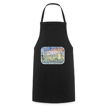 Seville Spain Watercolor Sketch Illustration - Cooking Apron - black - Front - AI Model Male 185 dark (185cm)