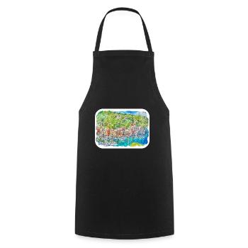 Sorrente Italie Aquarelle Esquisse Dessinée Peinture - Tablier de cuisine - noir - Devant - AI Model Male 185 dark (185cm)