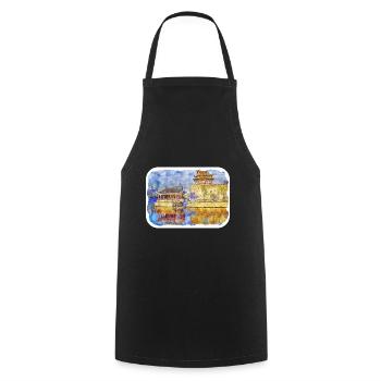 Beijing China Watercolor Sketch Painting - Cooking Apron - black - Front - AI Model Male 185 dark (185cm)