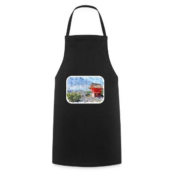 Kyoto Japan Aquarell Skizze gezeichnete Illustration - Kochschürze - Schwarz - Vorne - AI Model Male 185 dark (185cm)