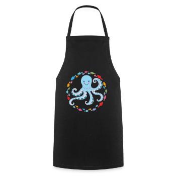 Cheerful octopus with small colorful fish - Cooking Apron - black - Front - AI Model Male 185 dark (185cm)