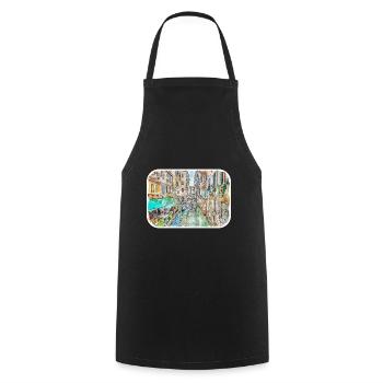 Italy Watercolor Sketch Hand Drawn Illustration - Cooking Apron - black - Front - AI Model Male 185 dark (185cm)
