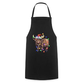 Vache avec chapeau de Noël et lumières - Tablier de cuisine - noir - Devant - AI Model Male 185 dark (185cm)