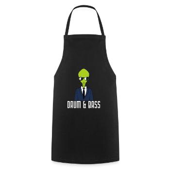 Drumming Shirt For Drummers "Drum & Bass Alien" - Kochschürze - Schwarz - Vorne - AI Model Male 185 dark (185cm)