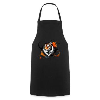Buntes Aquarell Tiger - Kochschürze - Schwarz - Vorne - AI Model Male 185 dark (185cm)