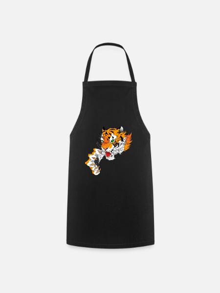 Tiger Kopf mit Pranke - Kochschürze - Schwarz