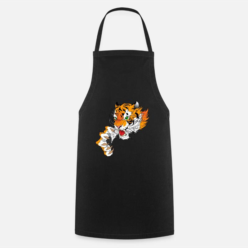 Tiger Kopf mit Pranke - Kochschürze - Schwarz
