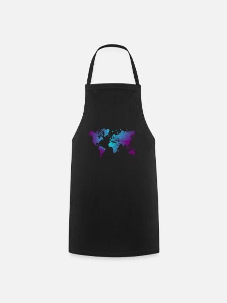 cool world map design in blue and purple - Cooking Apron - black