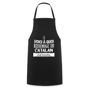 Catalan - Drôle - Papa - Génial - Catalogne - Tablier de cuisine - noir - Devant - AI Model Male 185 dark (185cm)