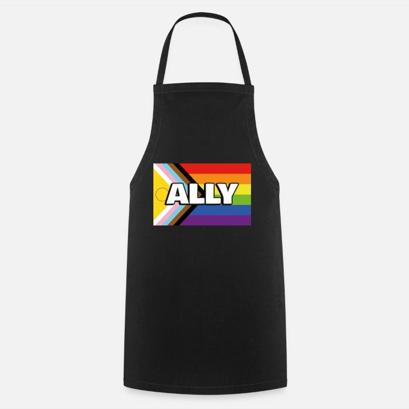 Pride Ally Inclusive Pride Progress Flag - Cooking Apron - black