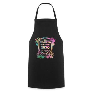 1970 Anniversaire vintage couleurs arc-en-ciel vintage - Tablier de cuisine - noir - Devant - AI Model Male 185 dark (185cm)