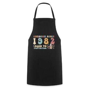 Awesome since 1982 - 41st Birthday - 2023 Groovy - Cooking Apron - black - Front - AI Model Male 185 dark (185cm)
